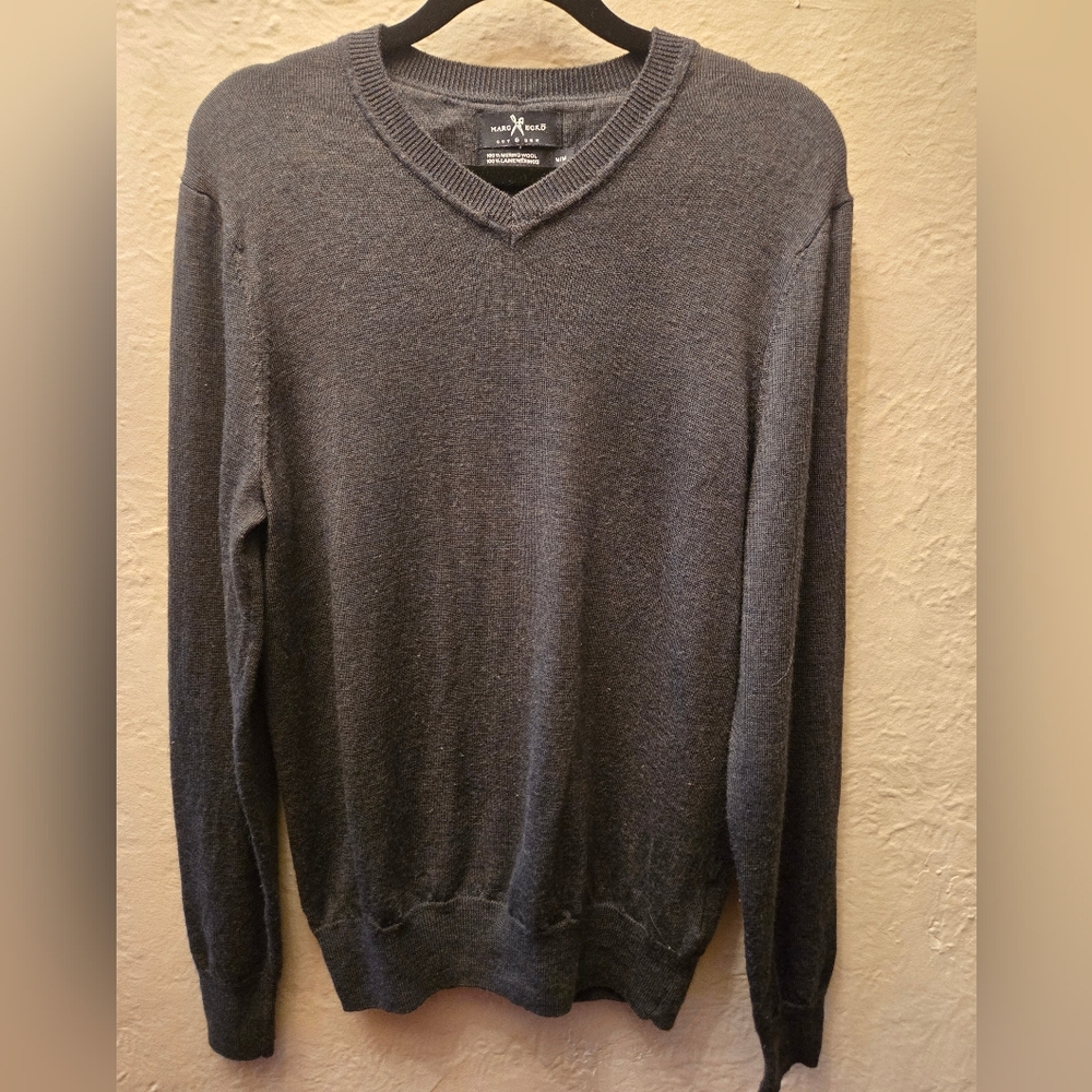 Marc Ecko Cut & Sew Merino Wool V-Neck Sweater Grey M